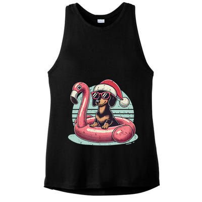 Funny Christmas In July Dachshund Dog Santa Flamingo Floatie Funny Gift Ladies PosiCharge Tri-Blend Wicking Tank