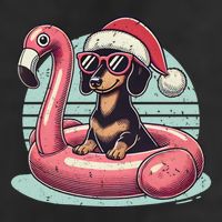 Funny Christmas In July Dachshund Dog Santa Flamingo Floatie Funny Gift 7 Panel Mesh Trucker Snapback Hat