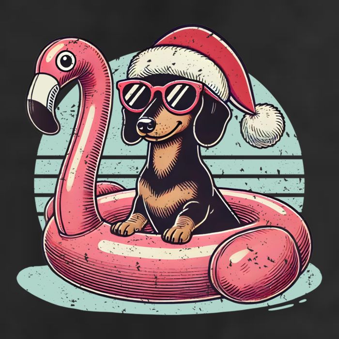 Funny Christmas In July Dachshund Dog Santa Flamingo Floatie Funny Gift 7 Panel Mesh Trucker Snapback Hat