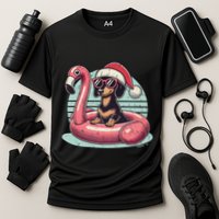 Funny Christmas In July Dachshund Dog Santa Flamingo Floatie Funny Gift Cooling Performance Crew T-Shirt