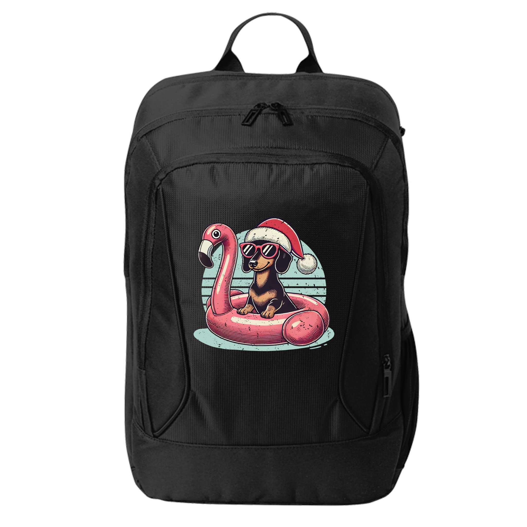 Funny Christmas In July Dachshund Dog Santa Flamingo Floatie Funny Gift City Backpack