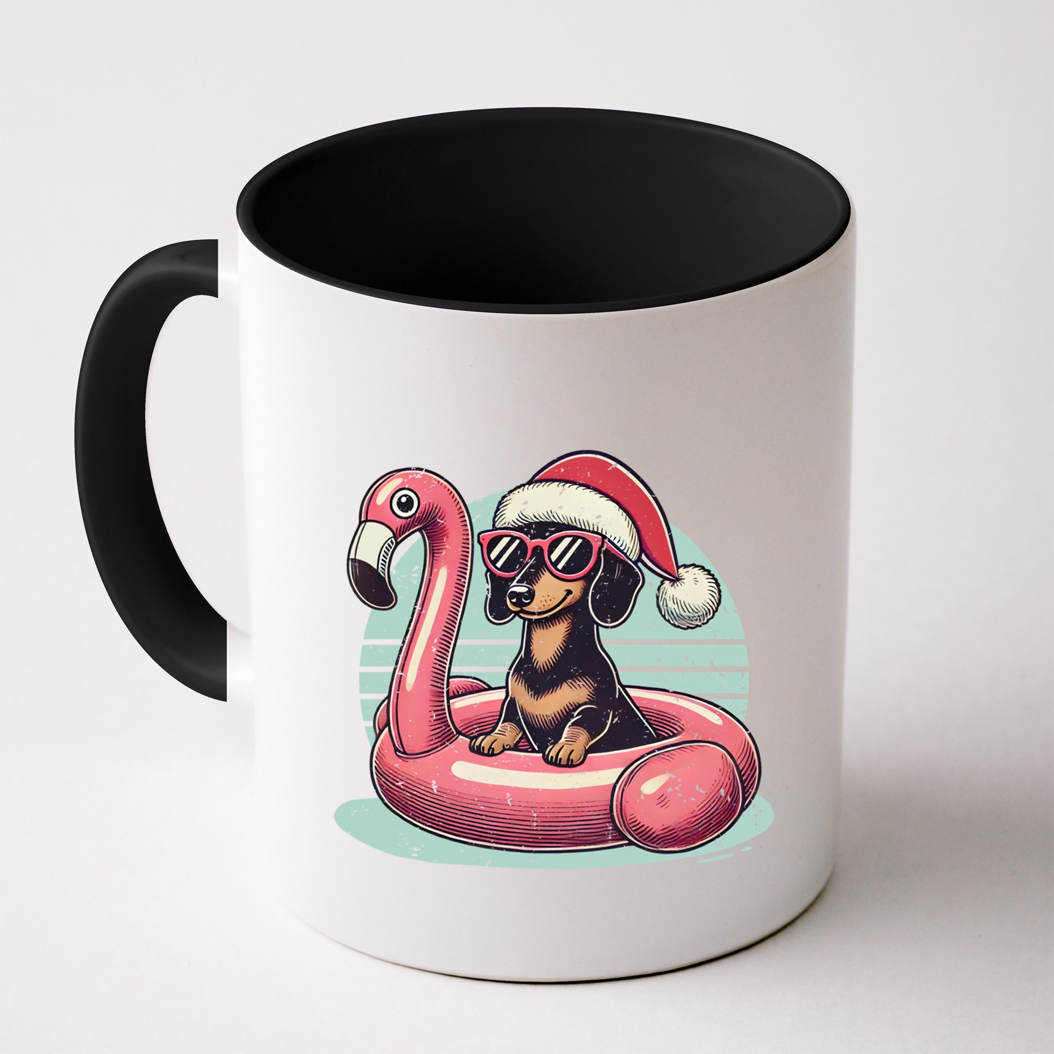 Funny Christmas In July Dachshund Dog Santa Flamingo Floatie Funny Gift Mug