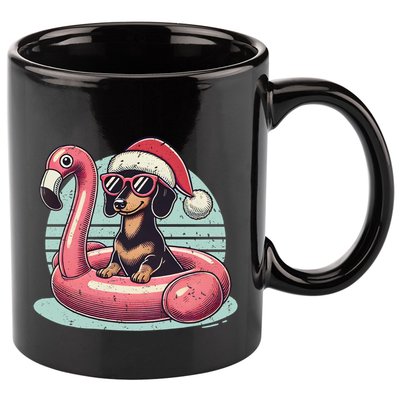 Funny Christmas In July Dachshund Dog Santa Flamingo Floatie Funny Gift 11oz C Handle Ceramic Mug