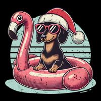 Funny Christmas In July Dachshund Dog Santa Flamingo Floatie Funny Gift Drawstring Bag