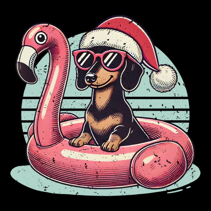 Funny Christmas In July Dachshund Dog Santa Flamingo Floatie Funny Gift Drawstring Bag