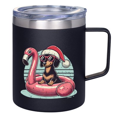 Funny Christmas In July Dachshund Dog Santa Flamingo Floatie Funny Gift 12oz Stainless Steel Coffee Mug