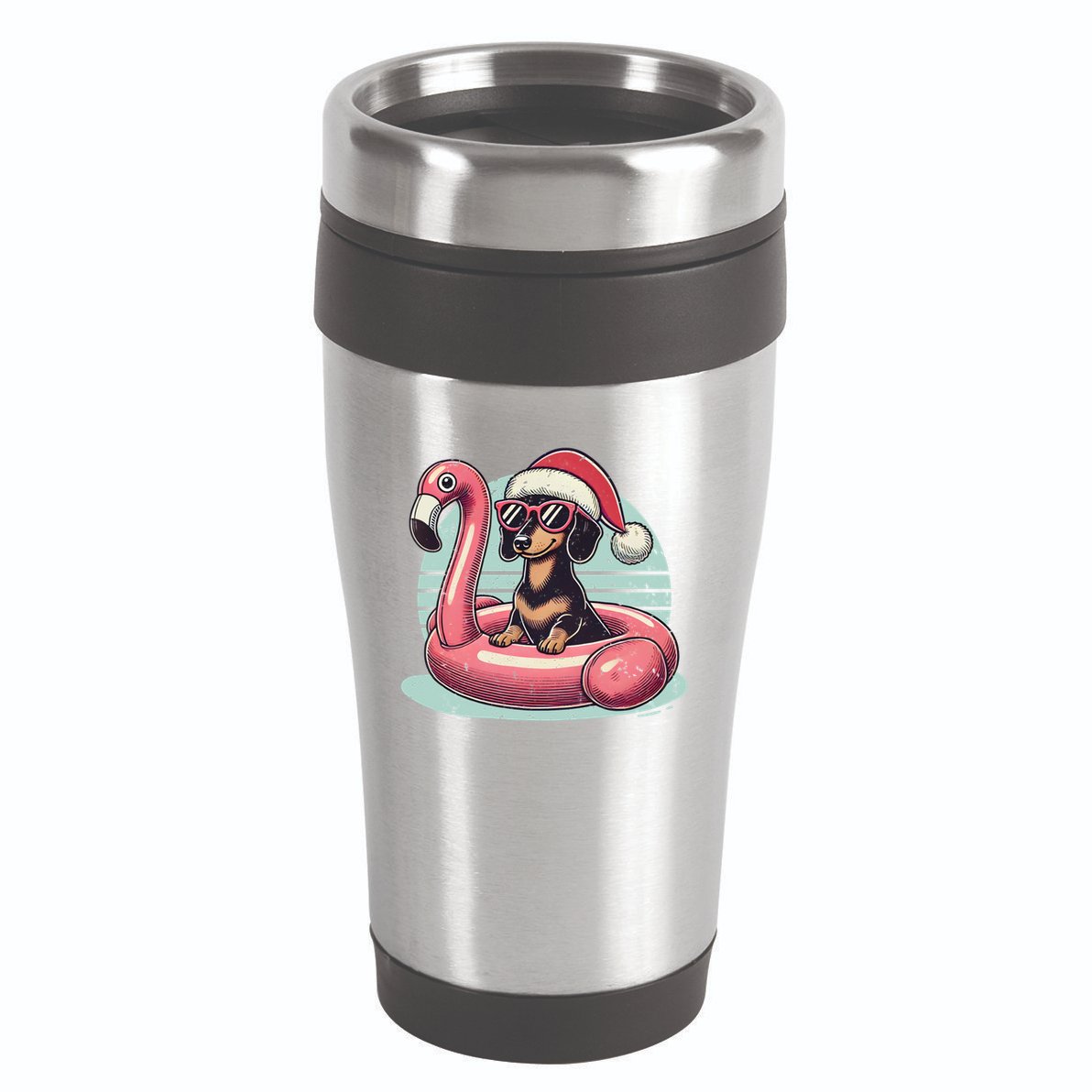 Funny Christmas In July Dachshund Dog Santa Flamingo Floatie Funny Gift 16oz Travel Tumbler