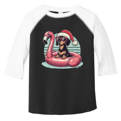 Funny Christmas In July Dachshund Dog Santa Flamingo Floatie Funny Gift Toddler Fine Jersey T-Shirt
