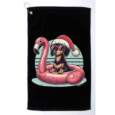 Funny Christmas In July Dachshund Dog Santa Flamingo Floatie Funny Gift Golf Towel