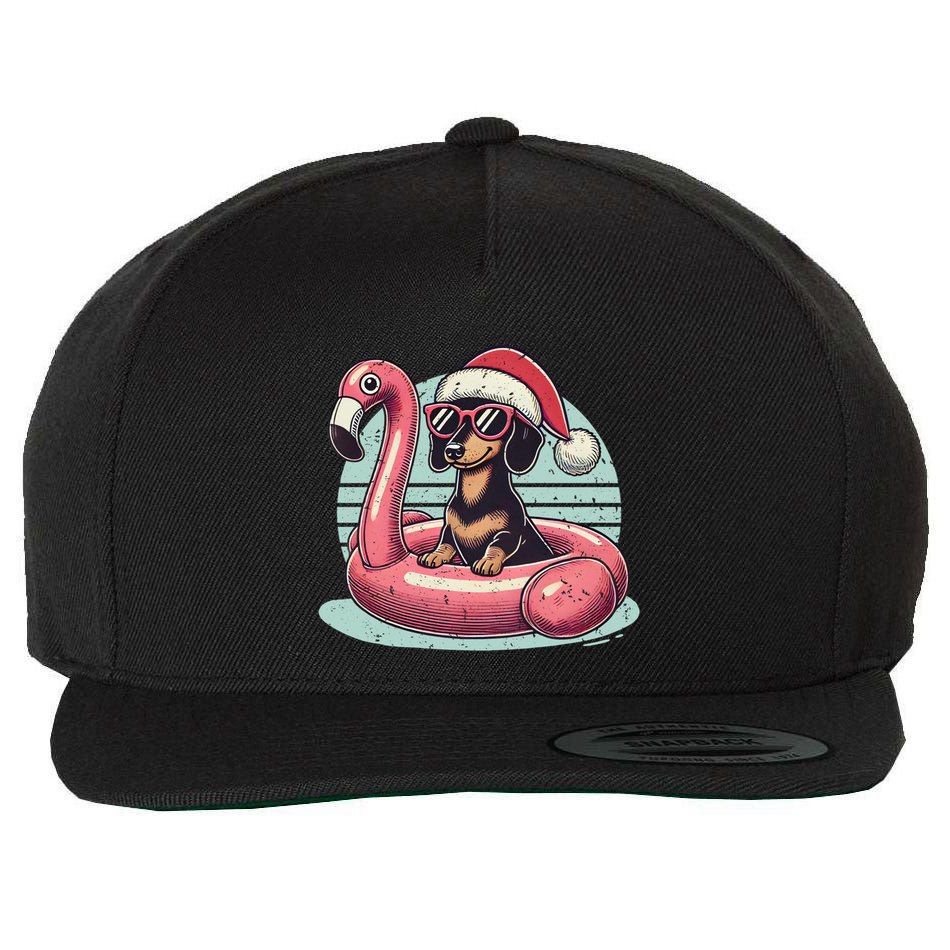 Funny Christmas In July Dachshund Dog Santa Flamingo Floatie Funny Gift Wool Snapback Cap