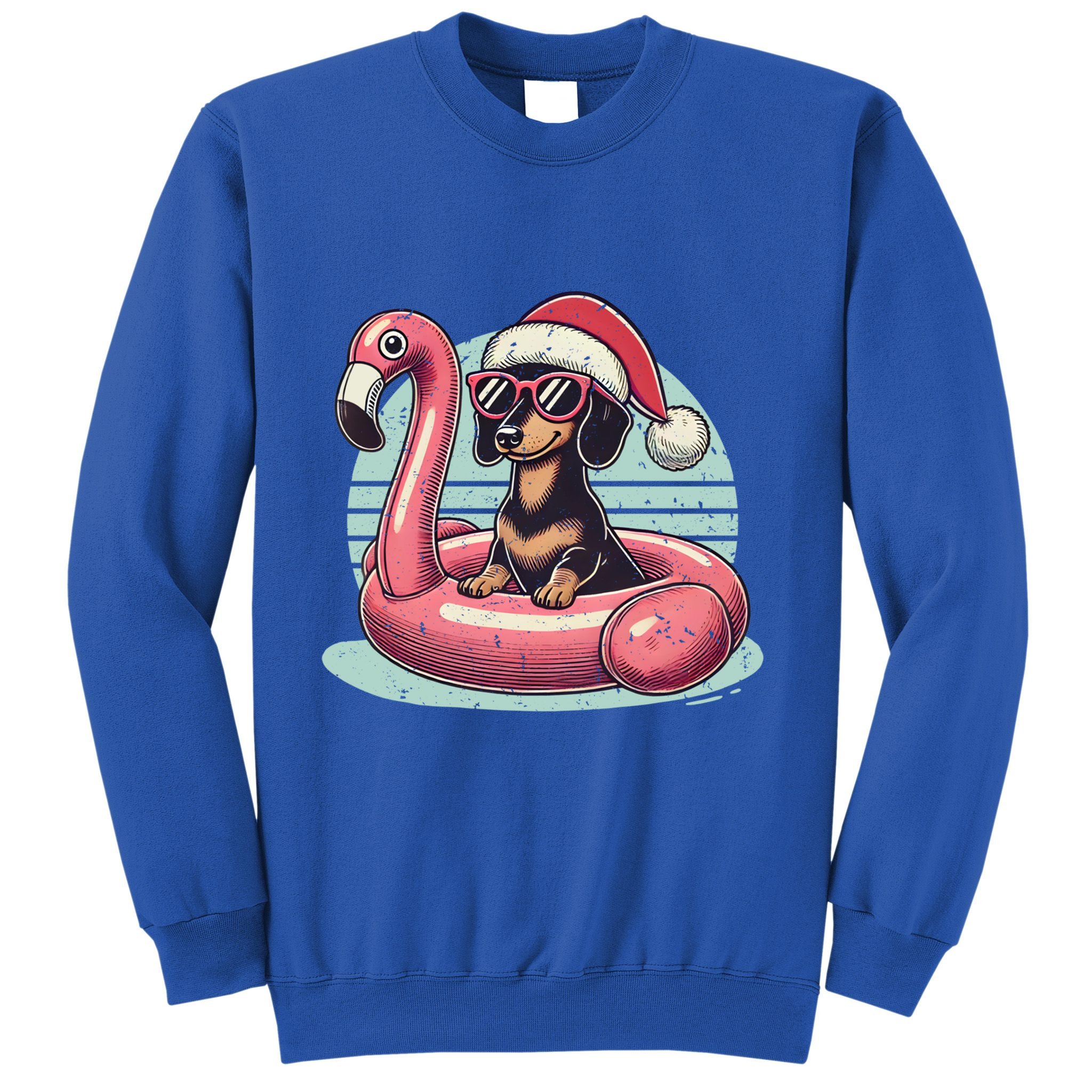 Funny Christmas In July Dachshund Dog Santa Flamingo Floatie Funny Gift Sweatshirt