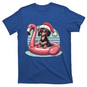 Funny Christmas In July Dachshund Dog Santa Flamingo Floatie Funny Gift T-Shirt