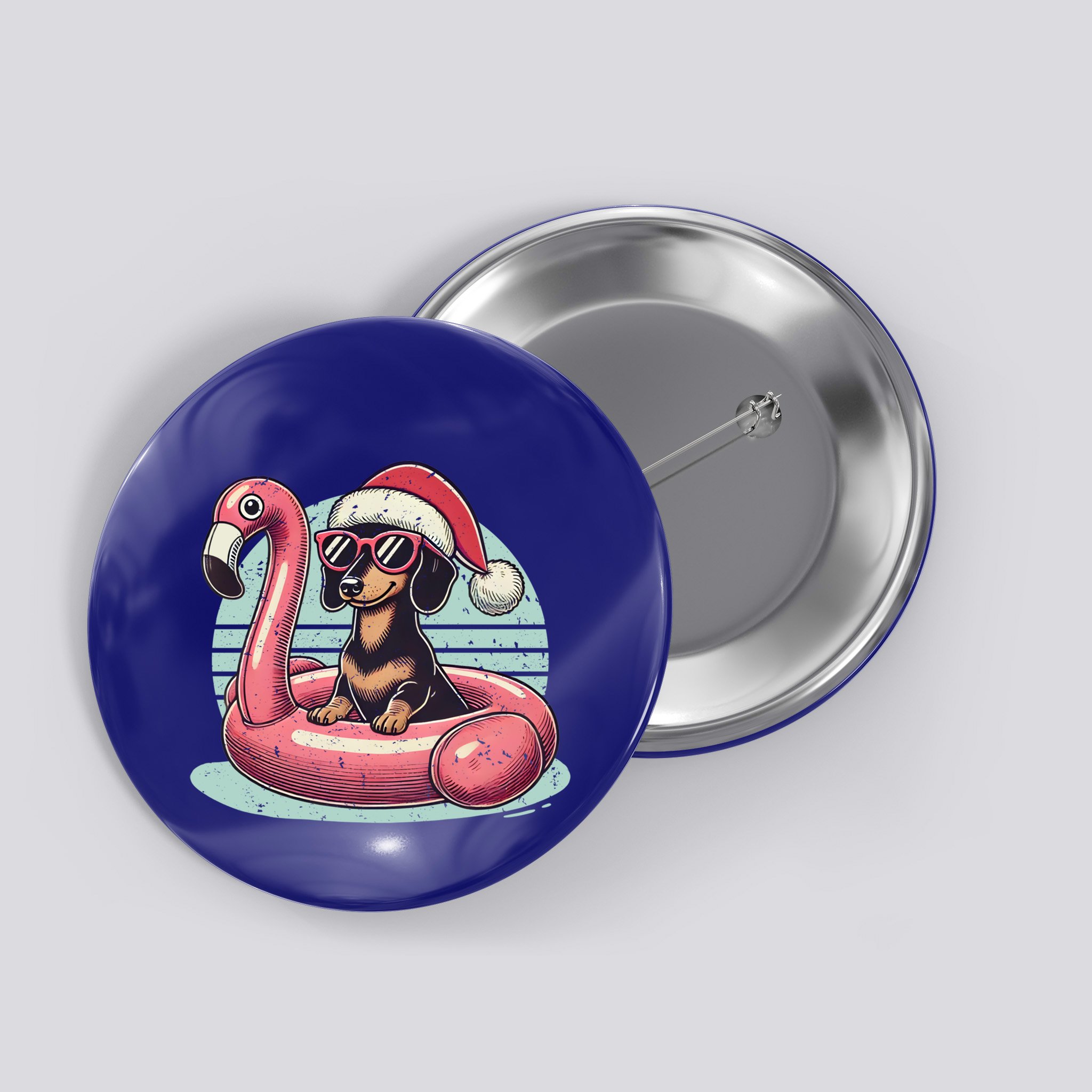 Funny Christmas In July Dachshund Dog Santa Flamingo Floatie Funny Gift Button