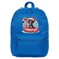 Funny Christmas In July Dachshund Dog Santa Flamingo Floatie Funny Gift 16 in Basic Backpack