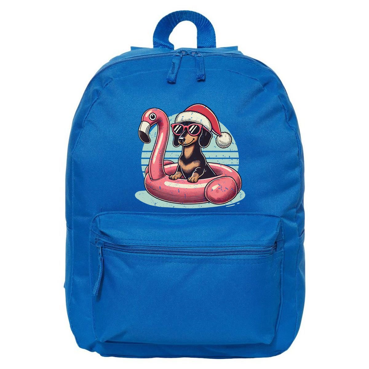 Funny Christmas In July Dachshund Dog Santa Flamingo Floatie Funny Gift 16 in Basic Backpack