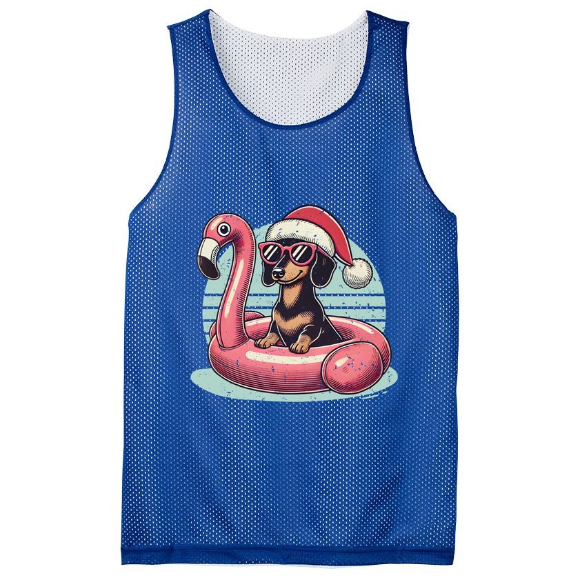 Funny Christmas In July Dachshund Dog Santa Flamingo Floatie Funny Gift Mesh Reversible Basketball Jersey Tank