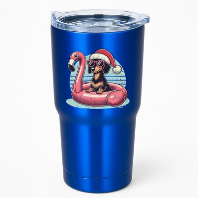 Funny Christmas In July Dachshund Dog Santa Flamingo Floatie Funny Gift Tumbler
