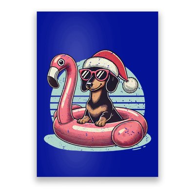 Funny Christmas In July Dachshund Dog Santa Flamingo Floatie Funny Gift Poster
