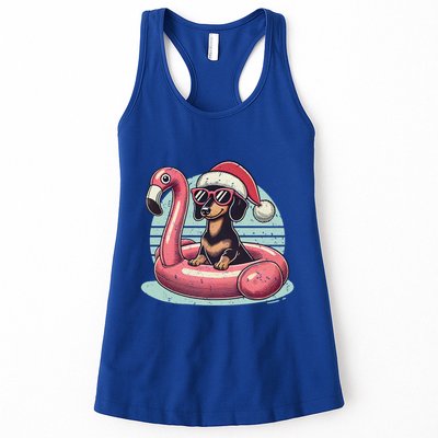 Funny Christmas In July Dachshund Dog Santa Flamingo Floatie Funny Gift Womens Tank Top