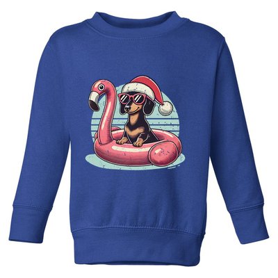 Funny Christmas In July Dachshund Dog Santa Flamingo Floatie Funny Gift Toddler Sweatshirt