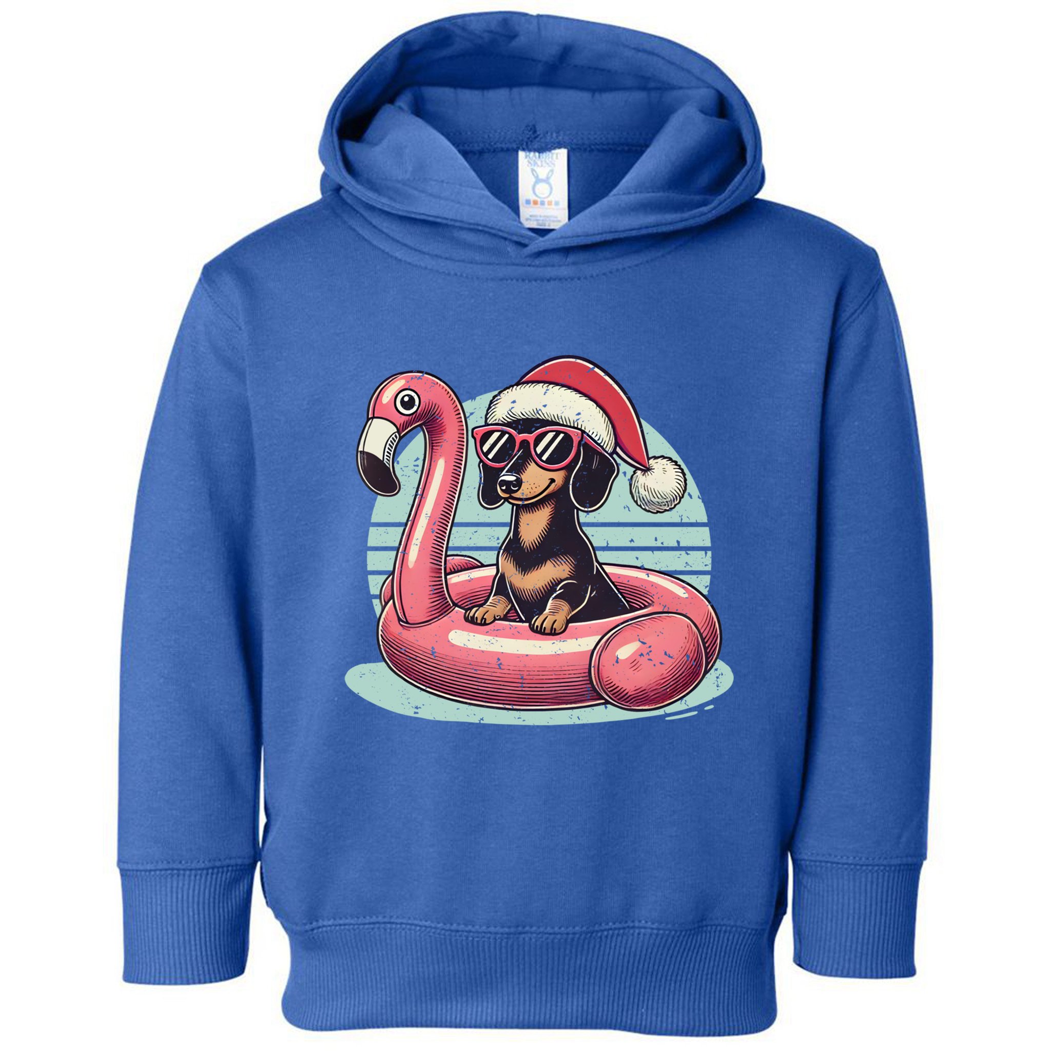 Funny Christmas In July Dachshund Dog Santa Flamingo Floatie Funny Gift Toddler Hoodie