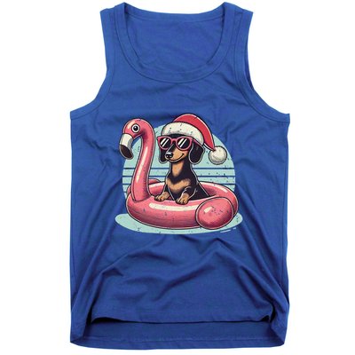 Funny Christmas In July Dachshund Dog Santa Flamingo Floatie Funny Gift Tank Top