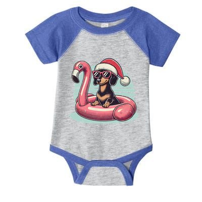 Funny Christmas In July Dachshund Dog Santa Flamingo Floatie Funny Gift Infant Baby Jersey Bodysuit