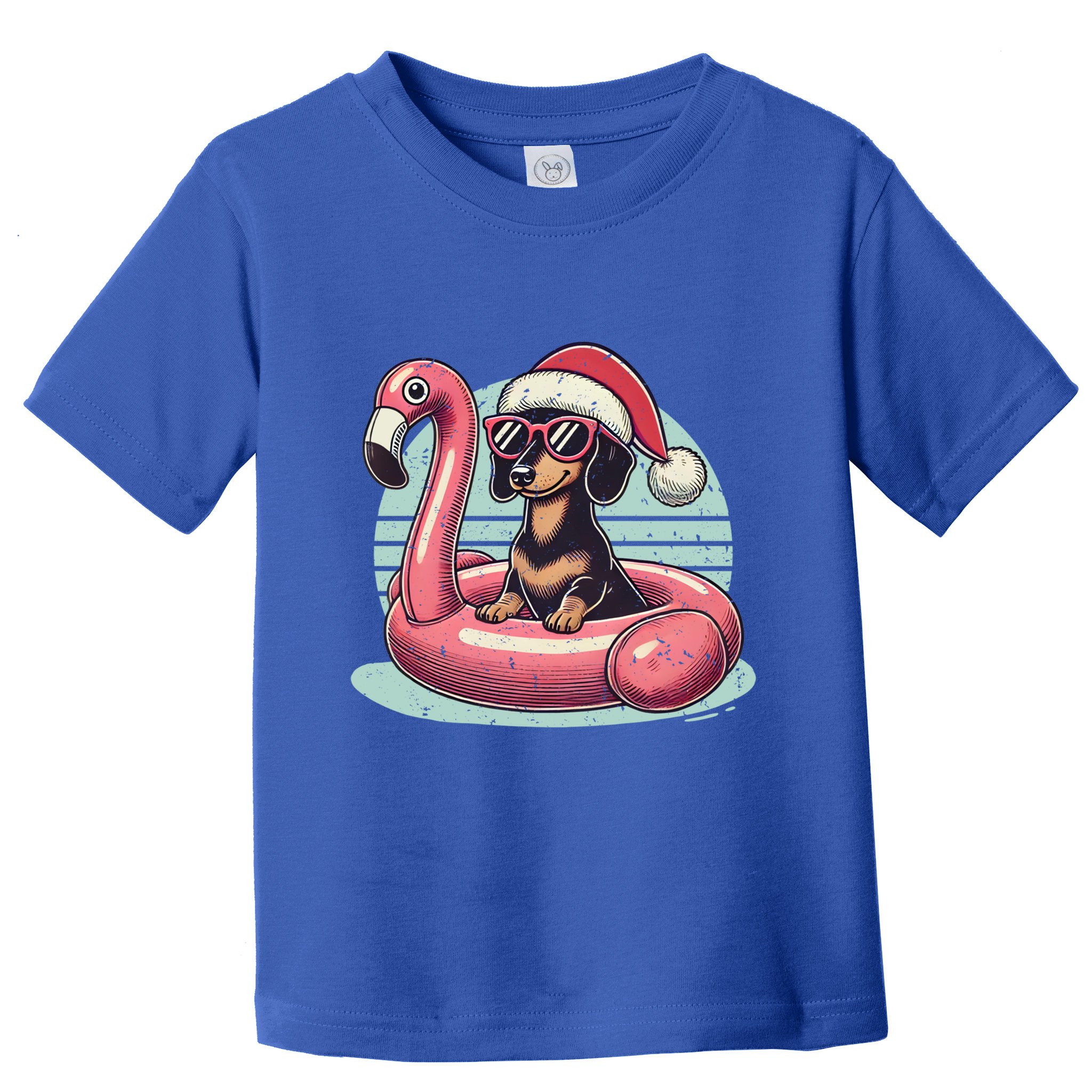 Funny Christmas In July Dachshund Dog Santa Flamingo Floatie Funny Gift Toddler T-Shirt