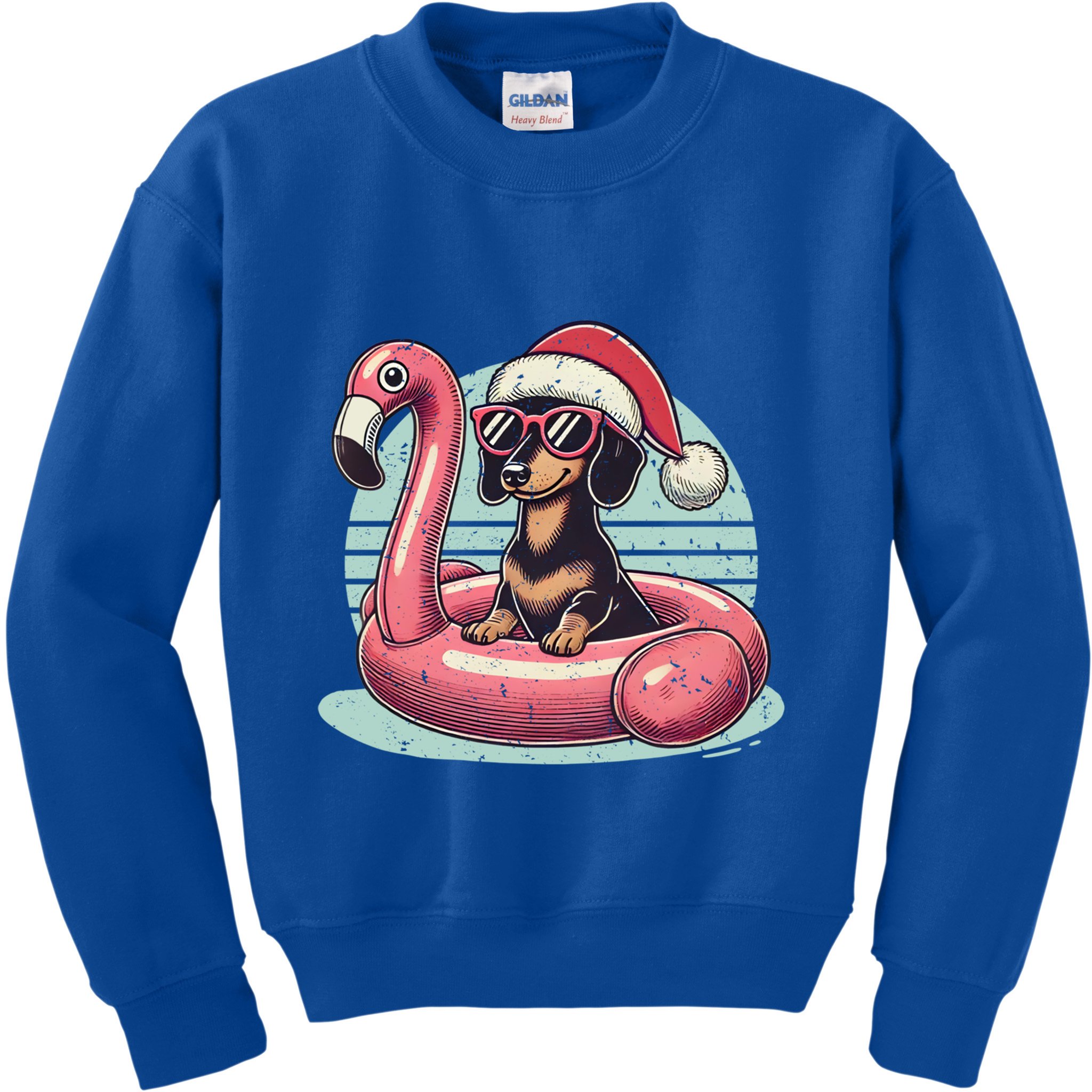 Funny Christmas In July Dachshund Dog Santa Flamingo Floatie Funny Gift Kids Sweatshirt