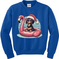 Funny Christmas In July Dachshund Dog Santa Flamingo Floatie Funny Gift Kids Sweatshirt