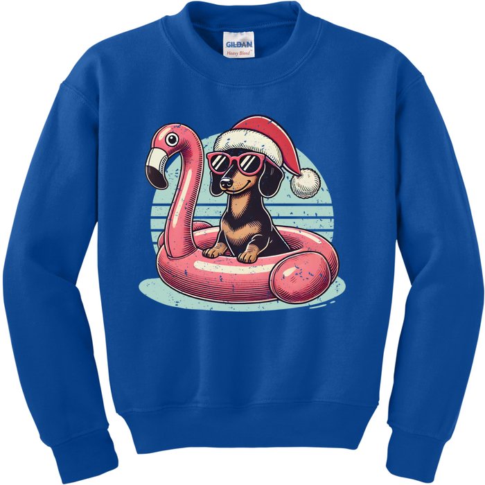 Funny Christmas In July Dachshund Dog Santa Flamingo Floatie Funny Gift Kids Sweatshirt