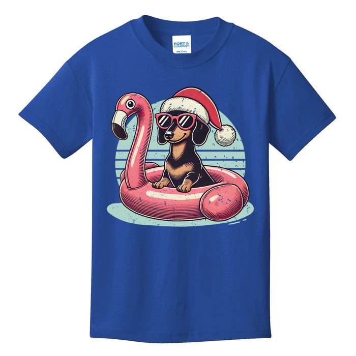 Funny Christmas In July Dachshund Dog Santa Flamingo Floatie Funny Gift Kids T-Shirt