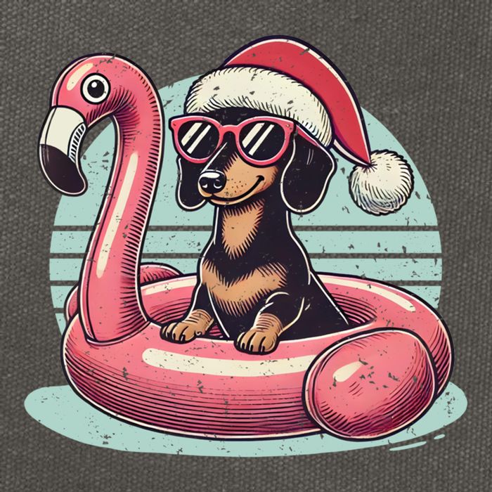 Funny Christmas In July Dachshund Dog Santa Flamingo Floatie Funny Gift Cotton Canvas Backpack