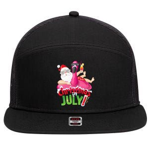 Funny Christmas in July Summer Flamingo Float Xmas 7 Panel Mesh Trucker Snapback Hat