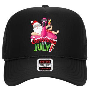 Funny Christmas in July Summer Flamingo Float Xmas High Crown Mesh Back Trucker Hat