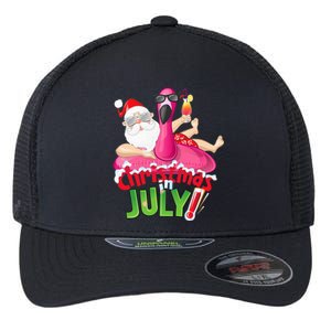 Funny Christmas in July Summer Flamingo Float Xmas Flexfit Unipanel Trucker Cap