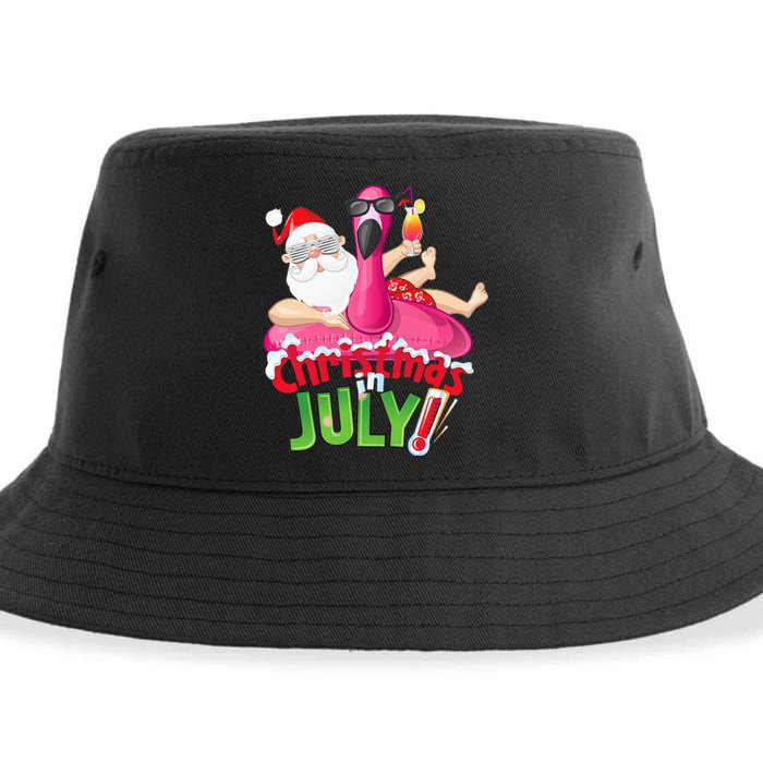 Funny Christmas in July Summer Flamingo Float Xmas Sustainable Bucket Hat