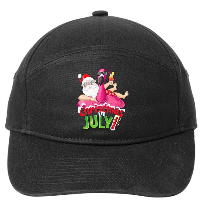 Funny Christmas in July Summer Flamingo Float Xmas 7-Panel Snapback Hat