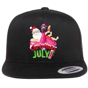 Funny Christmas in July Summer Flamingo Float Xmas Flat Bill Trucker Hat