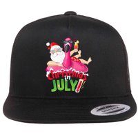 Funny Christmas in July Summer Flamingo Float Xmas Flat Bill Trucker Hat