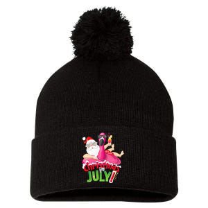 Funny Christmas in July Summer Flamingo Float Xmas Pom Pom 12in Knit Beanie