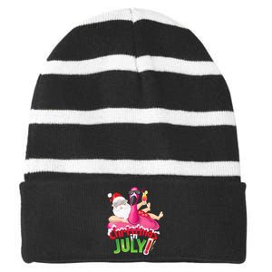 Funny Christmas in July Summer Flamingo Float Xmas Striped Beanie with Solid Band