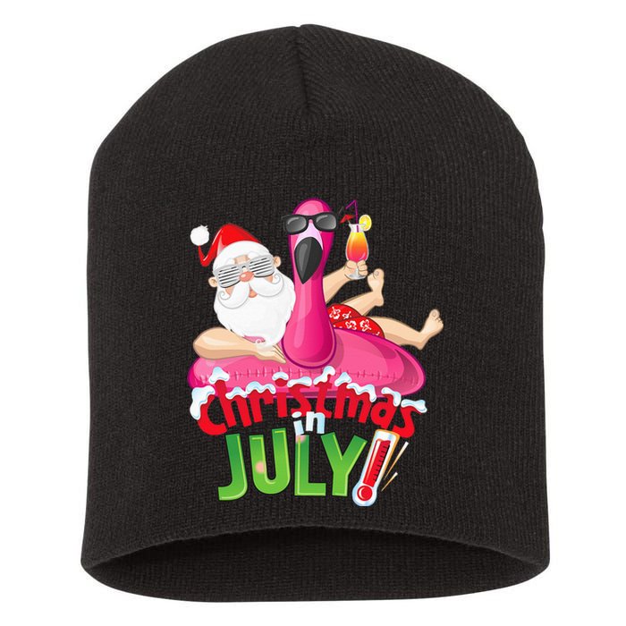 Funny Christmas in July Summer Flamingo Float Xmas Short Acrylic Beanie