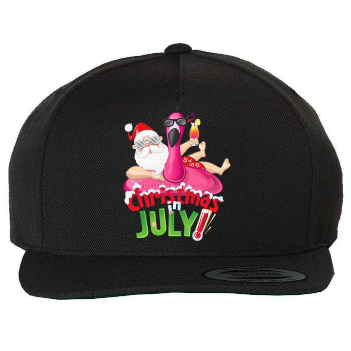 Funny Christmas in July Summer Flamingo Float Xmas Wool Snapback Cap