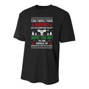 Funny Can I Refill Your Eggnog? Ugly Christmas Sweater Christmas Vacation Quote Youth Performance Sprint T-Shirt