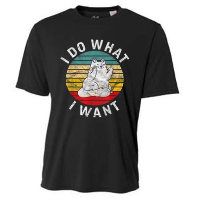 Funny Cat I Do What I Want Middle Finger Kitty Flip The Bird Cooling Performance Crew T-Shirt