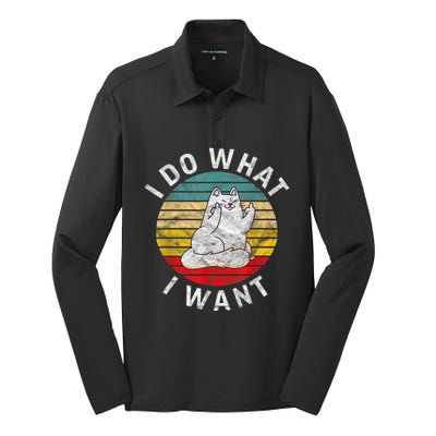 Funny Cat I Do What I Want Middle Finger Kitty Flip The Bird Silk Touch Performance Long Sleeve Polo