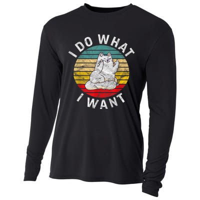 Funny Cat I Do What I Want Middle Finger Kitty Flip The Bird Cooling Performance Long Sleeve Crew