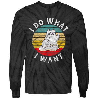 Funny Cat I Do What I Want Middle Finger Kitty Flip The Bird Tie-Dye Long Sleeve Shirt