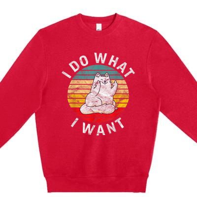 Funny Cat I Do What I Want Middle Finger Kitty Flip The Bird Premium Crewneck Sweatshirt